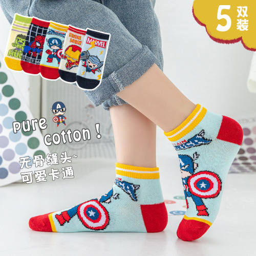 2022 children‘s hero short socks spring and summer new cartoon boys seamless socks spider-man children socks wholesale