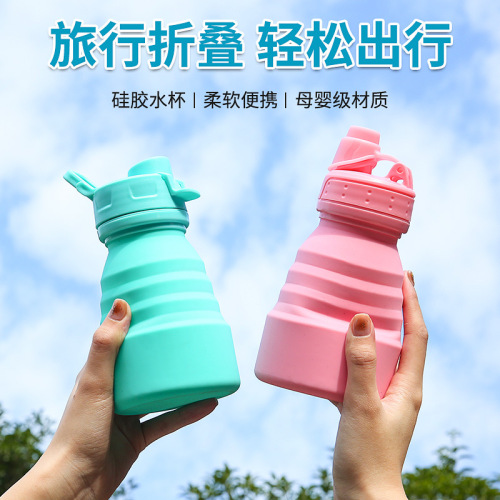 New Silicone Folding Handle Cup Outdoor Travel Workout Sports Water Bottle Soft and Portable Drop-Resistant Big Belly Cup