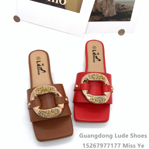 new summer rhinestone metal decorative button european and american slippers women‘s wedge slippers guangzhou women‘s shoes handcraft shoes sandals