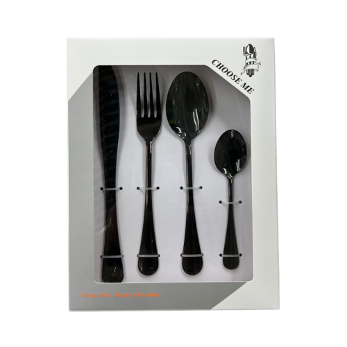 [huilin] cross-border hot selling stainless steel tableware 1010 titanium black beef fork spoon white box 4-piece set
