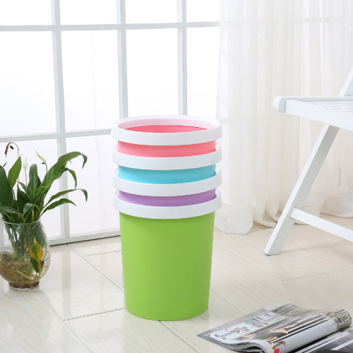 Minimalist Glossy Trash Can Plastic living Room Bedroom Toilet Trash Can with Pressure Ring Large
