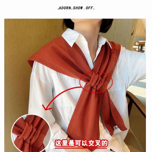 New Solid Color Small Shawl Women‘s Autumn and Winter Outerwear Waistcoat Korean Style Versatile Ins Fashionable Knitted Wool Scarf