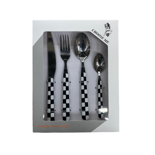 [huilin] stainless steel tableware plastic handle steak knife spoon nordic western food tableware set gift box 4 pieces