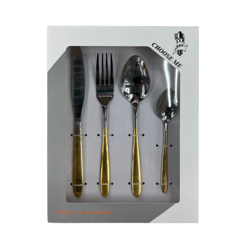 [huilin] stainless steel tableware pointed tail titanium laser handle western dinner set steak knife， fork and spoon 4-piece set