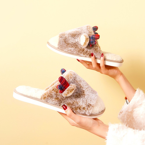 autumn and winter cotton slippers cute deer anti-slip mute soft bottom home warm indoor cute korean style couple slippers