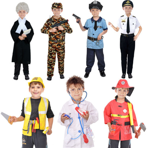 Halloween Fire Suits Children‘s Day Costume Police Lawyer Pilot Doctor Worker Children Role Cosplay Clothes
