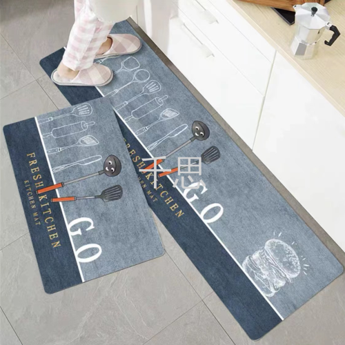 Qiansi Kitchen Anti-Slip Waterproof Carpet Floor Mat Modern Simple Home 3D Printing Crystal Velvet Carpet