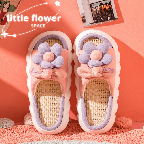 thick-soled sandals women‘s summer outdoor cartoon cute 2022 new indoor home white linen slip-on shoes