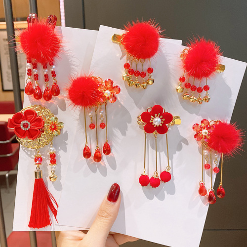 New Children‘s Headdress for Han Chinese Clothing Chinese Style Mink Hair Tassel Antique Style Barrettes Girls‘ Baby Princess Accessories Hairpin 