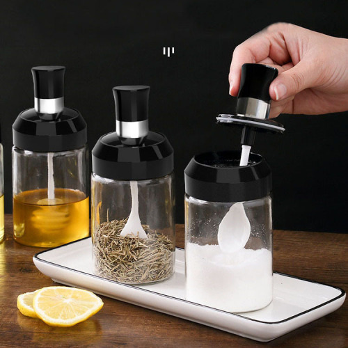 Spoon Cover Integrated Seasoning Jar Honey Glass Jar Kitchen Household Sealed Seasoning Bottle Single Oil Brush Jar Seasoning Jar 