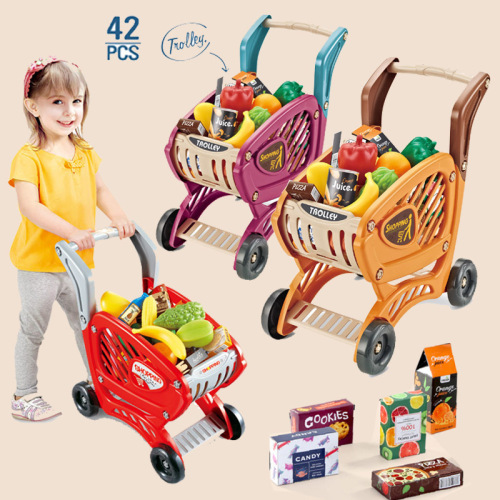 Play House Shopping Cart Children‘s Artificial Fruits and Vegetables Supermarket Trolley Combination Set Girls‘ Foreign Trade Toys