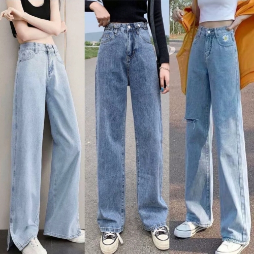 low price processing jeans women‘s high waist feet daddy pants straight pants foreign trade supply stall for wholesale