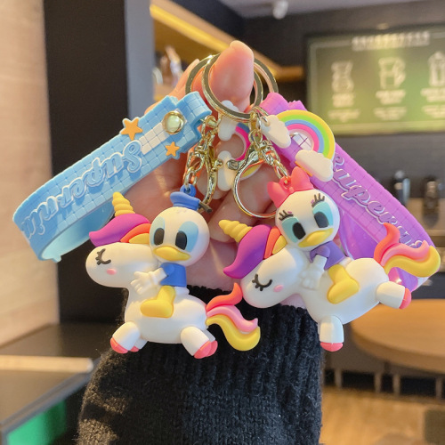 New Cartoon Creative Pikachu Stitch Donald Duck Riding Rainbow Horse Doll Accessories Package Bag Hanging Pieces Key Chain