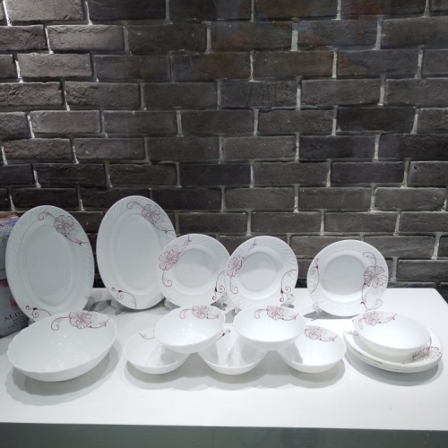 Middle East Plate Export Tableware Chinbull white Jade Glass Porcelain Tableware Ceramic Set 15-Head Set
