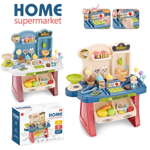 Children Play House Mini Light Music Supermarket Cashier Desk Ice Cream Candy Ice Cream Vending Table Kitchen Toys 