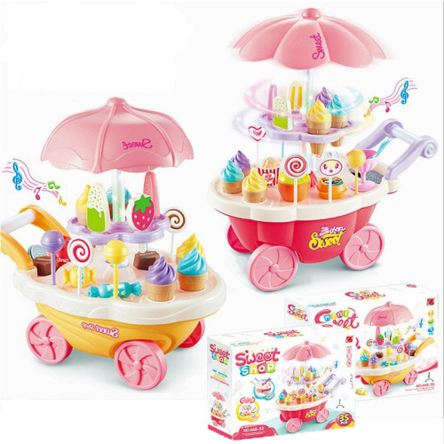 Children Play House kitchen Toy Light Mini Candy Trolley Girl Ice Cream Ice Cream Shop Supermarket Set