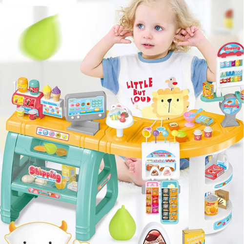 Children‘s Sound and Light Girls‘ Supermarket Shopping and Selling Table Set Ice Cream Candy Ice Cream Combination Play House Toys