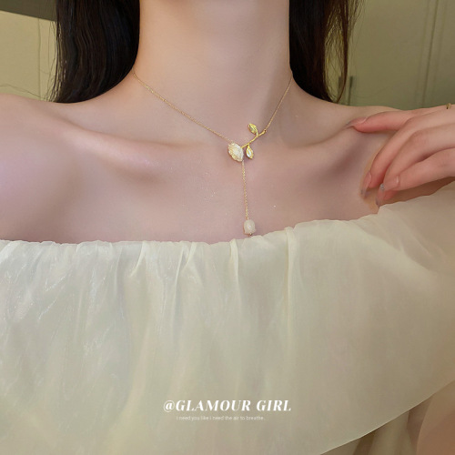 tulip rose flower leaf necklace korean simple design clavicle chain ins style fashion temperament necklace