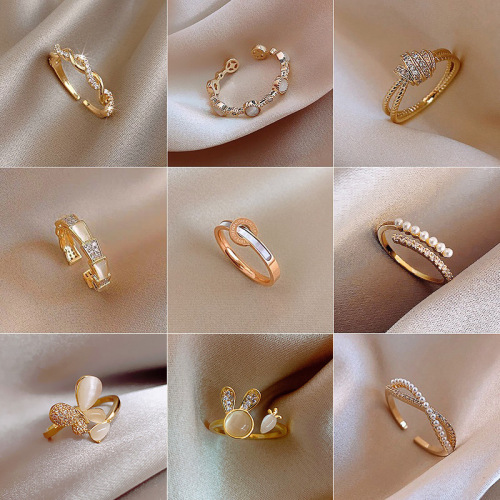 Real Gold Electroplated Cat Eye Rabbit Open Ring Korean Fashionable Index Finger Ring Design Cold Wind Simple Ring Little Finger Ring