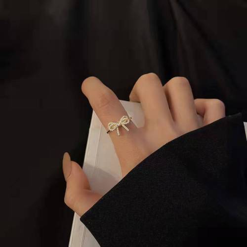 gold-plated micro-inlaid bowknot open ring female niche design high-grade sweet gentle temperament light luxury gift box