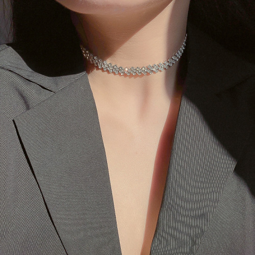 simple full diamond necklace choker collar japanese and korean internet celebrity personalized clavicle chain wholesale trend necklace fashion necklace