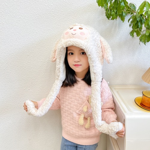 Cute Cartoon Lamb Pullover Hat Scarf Two-Piece Set Autumn and Winter New Warm Lamb Wool Thickened Ears Protection Hat