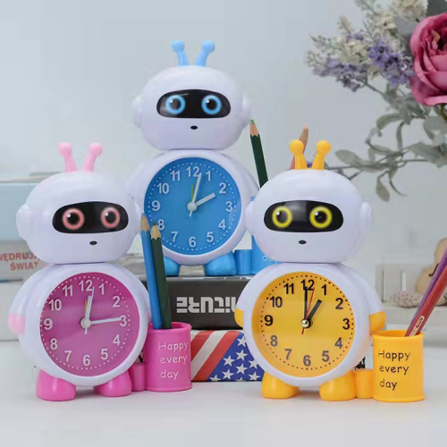factory direct robot multi-function alarm clock with pen holder student desktop decoration creative gift