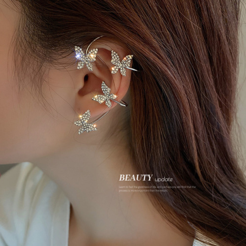 korean diamond butterfly ear hanging pierced ear bone clip ins cold wind unique super fairy earrings earrings female single
