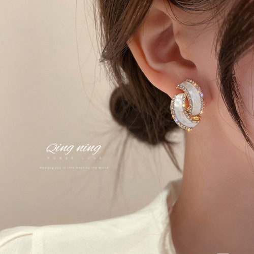 925 silver needle korean fashion simple diamond-embedded ear clip earrings personality geometric ear studs internet celebrity temperament design earrings female