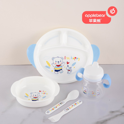 Apple Bear Creative Cartoon Pp Children‘s Tableware Set 5 Pieces Baby Plate Bowl Set Maternal and Child Supplies