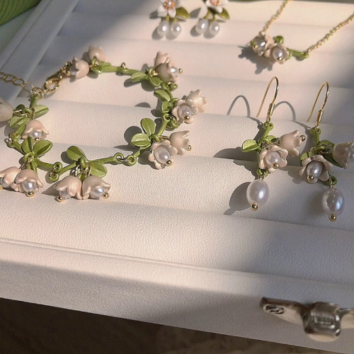 silver needle pearl flower leaf series jewelry pastoral style design personality cute girl earrings super fairy earrings