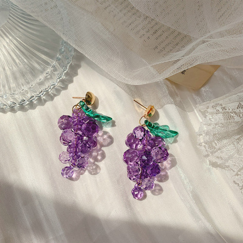 925 silver needle summer fresh crystal grape earrings korean fashion long simple temperamental earrings earrings female