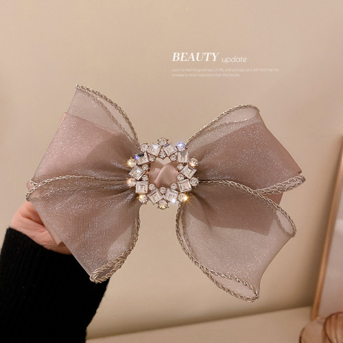 korean diamond flower organza bow barrettes fashion super fairy temperament spring clip exaggerated high sense hair accessories
