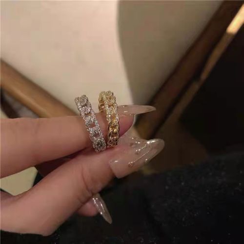 full diamond twist open-end ring female fashion personality niche cold style japanese style light luxury high-grade index finger ring