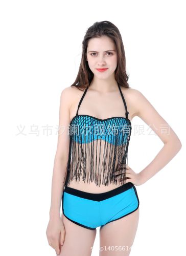AliExpress Tassel Bikini Girl‘s Sexy Sports Version Covering Belly Thin European and American Foreign Trade Swimsuit