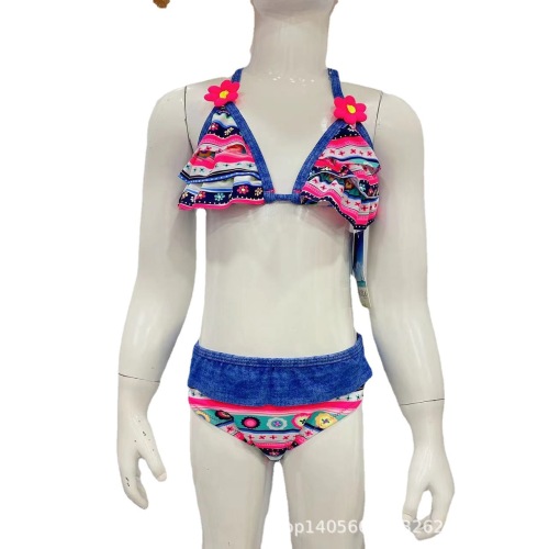 new children‘s swimsuit european and american bikini small floral skirt girls swimwear korean style single pink swimsuit