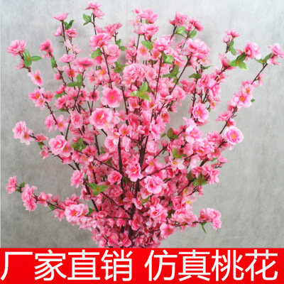 Simulation Peach Branches Cherry Twig Fake Flower Silk Flower Living Room Floor Fake Peach Blossom Artificial Flowers Engineering Artificial Flower Hot Sale