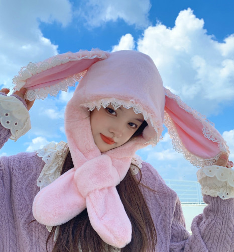 Autumn and Winter New Plush Hat Scarf Thickened Warm One-Piece Ear Protection Scarf Two-Piece Set