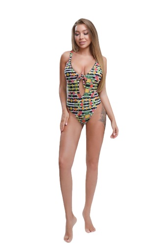One-Piece Swimsuit Cross-Border Amazon Bikini2022 New Striped Tropical Fruit Printed Nylon Women‘s One-Piece 