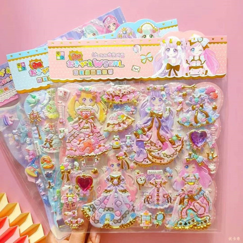 New Large Double-Layer Gilding Dressing up Stickers Children‘s Cartoon 3D 3D Bubble Sticker Princess Dress-up Show Stickers
