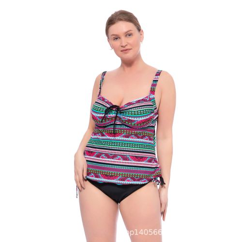 Amazon plus Size Swimsuit European and American Belly Covering Bohemian Printed Split Swimsuit Swimming Trunks in Stock Quick-Drying