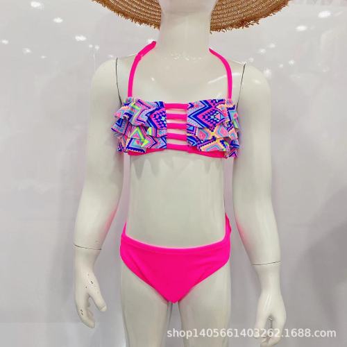 2022 new girls swimsuit split bikini children‘s swimsuit bohemian print barbie pink swimsuit