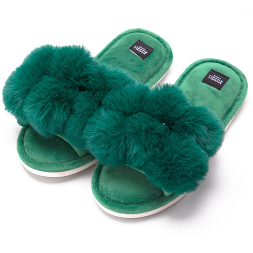 custom cross-border fur ball cotton slippers men and women comfortable home floor slippers solid color soft and comfortable european and american japanese and korean spot