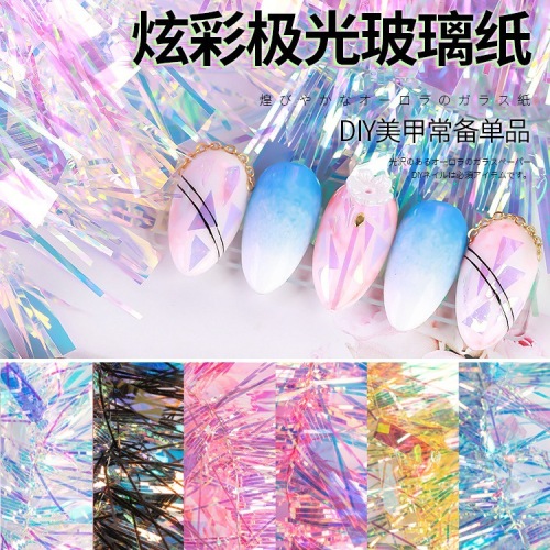 popular online celebrity colorful aurora cellophane candy mirror laser irregular starry sky paper nail decoration stickers