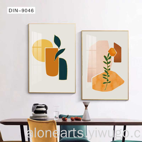 restaurant painting modern minimalist style combination double wall hanging oil painting crystal painting and other decorative paintings