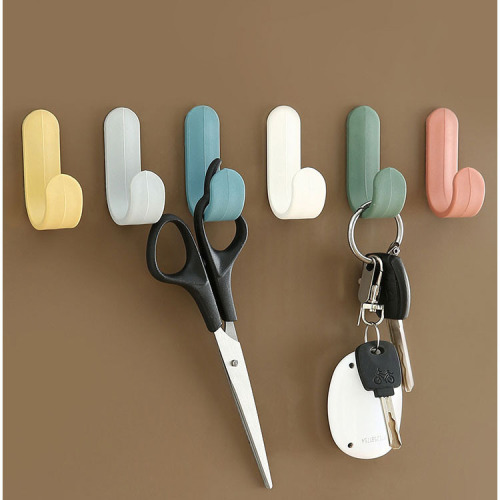 Wall-Mounted Simple J-Type Nordic Style Mini Multi-Functional Hook Kitchen No-Punch Sticky Hook Hanger behind the Door