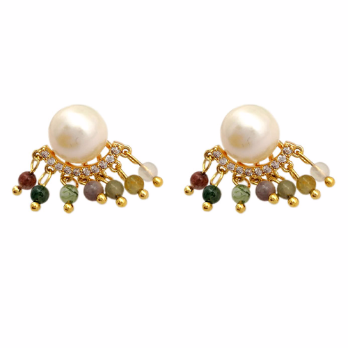 Yunyi 2022 New Factory Direct Sales Natural Pearl Earrings Vintage Elegant Tassel Earrings Natural Crystal Tourmaline