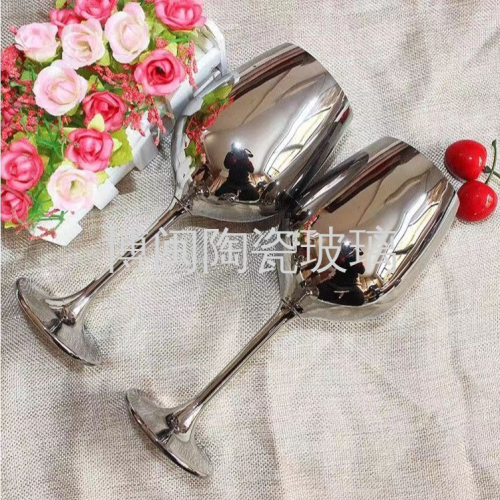 Red Wine Glass Silver Plating Metal Sense European Crystal Glass Decoration High-End Goblet Champagne Glass Brandy