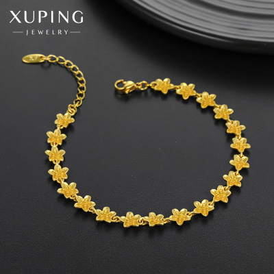 Xuping Jewelry Plated 24K Gold Alloy Flower Bracelet Vintage Fashion Special-Interest Design Sense Temperamental Bracelet Wholesale