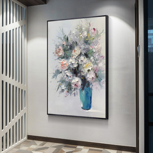 Pure Hand Drawing Oil Painting Peony Modern Minimalist Home Decoration Painting Living Room and Dining Room Hanging Paintings Aisle Corridor